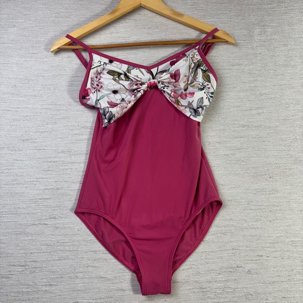 Nikolay Pink Floral Bow Bust Camisole Dance Leotard Adjustable Straps No tag (S)